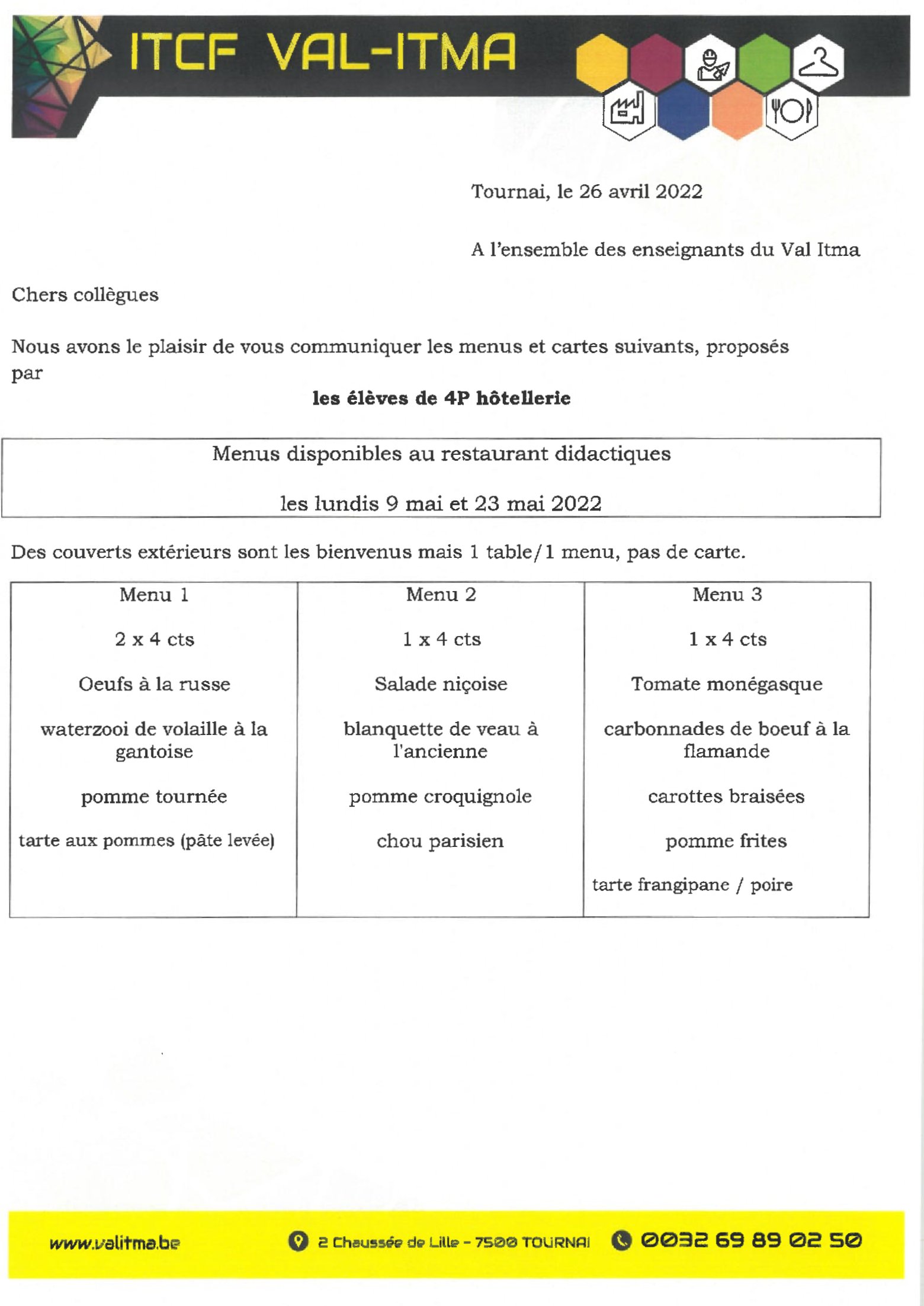 Qualifications 2022 - Menu Hôtellerie 1
