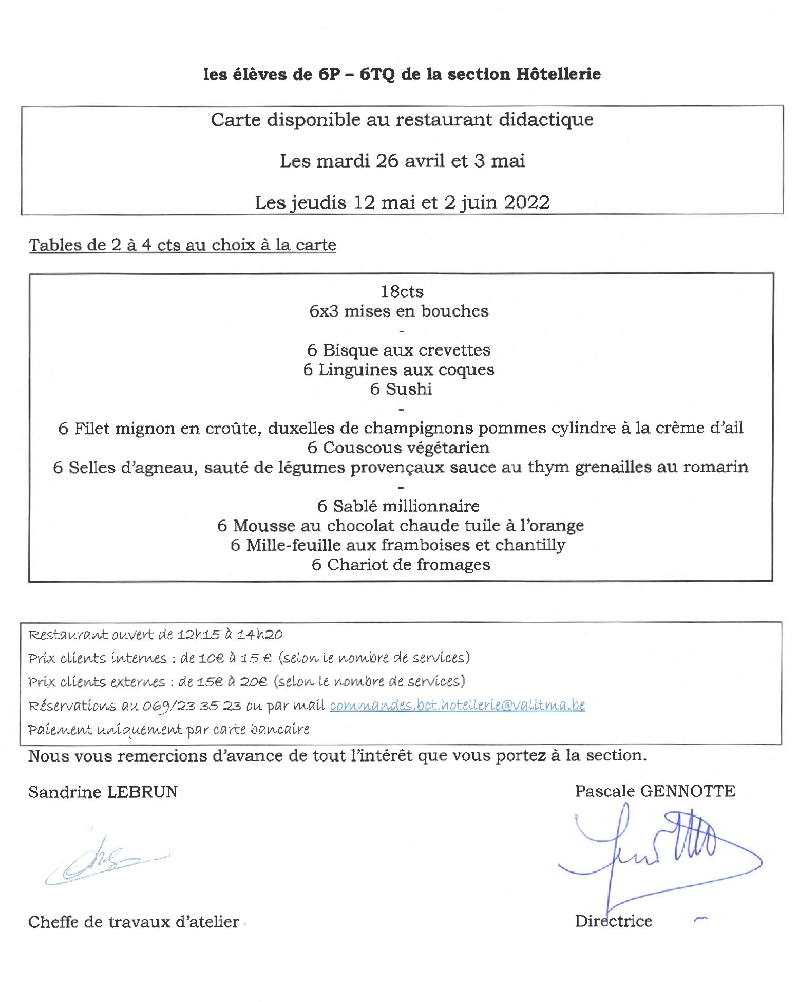 Qualifications 2022 - Menu Hôtellerie 3